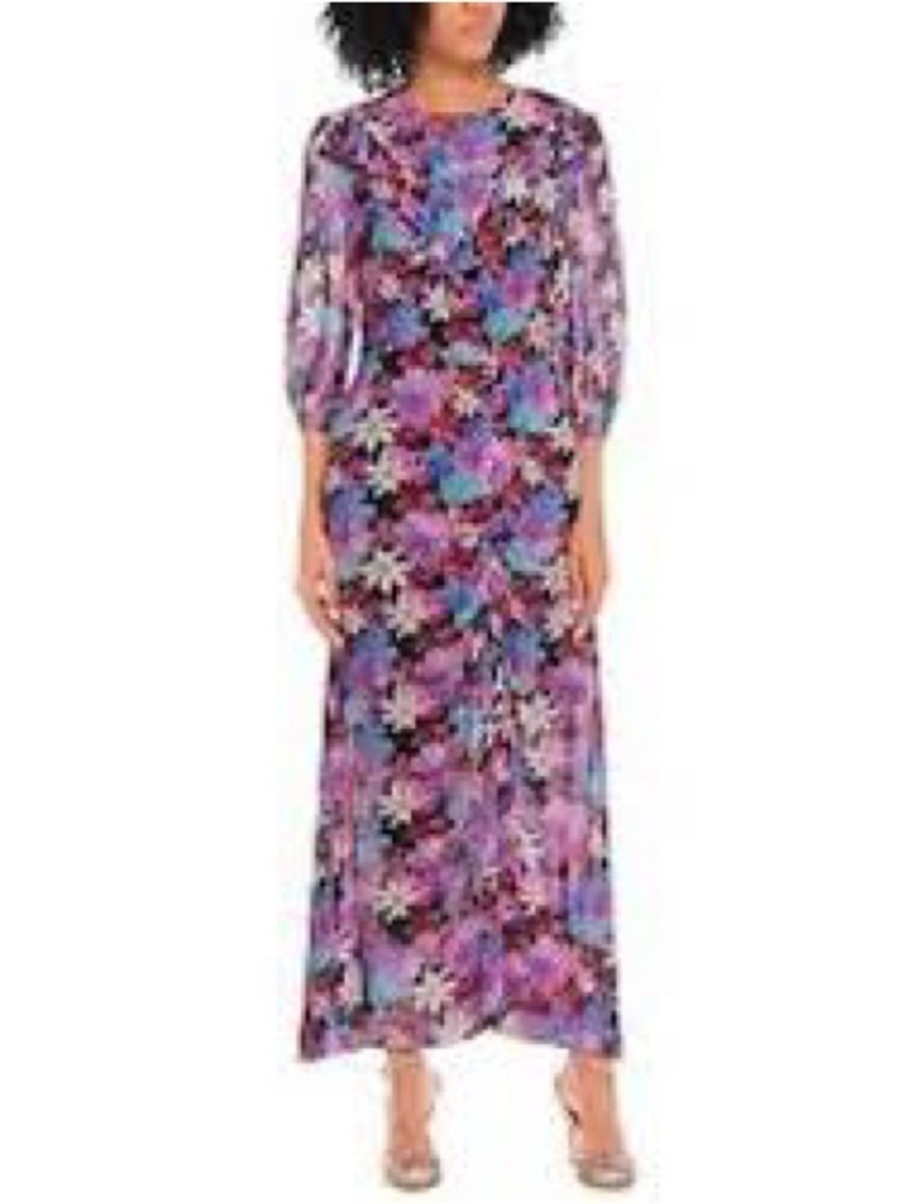 Pinko XS Floral Purple Maxi Dress - Elegant 3/4 Sleeve